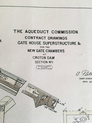 Croton Dam, Aqueduct Plan #2, Croton on Hudson, NY, 1890, Hand Colored Original -