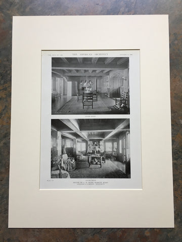 A W Bliss House, Interior, Marion, MA, 1919, Lithograph. Coolidge & Carlson