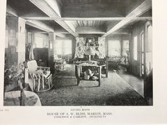A W Bliss House, Interior, Marion, MA, 1919, Lithograph. Coolidge & Carlson