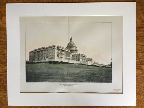 United States Capitol, Washington DC, 1904, Original Hand Colored -