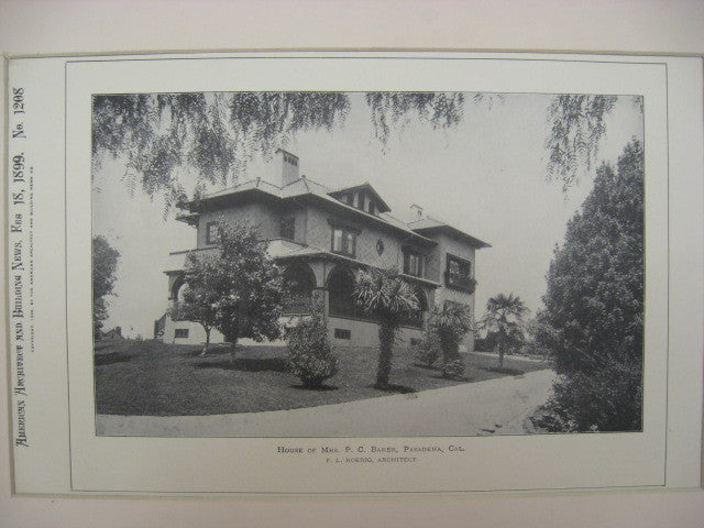 House of P. C. Baker, Pasadena, CA, 1899, F. L. Roerig