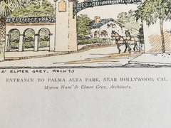 Palma Alta Park, Hollywood, CA, 1904, Hunt & Grey, Original Hand Colored -