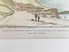 Livingston Jenks House, San Francisco, CA, 1904, M Hunt, Original Hand Colored -