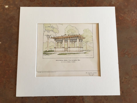 Street Railway Shelter, West Springfield, MA, 1904, Original Hand Colored -