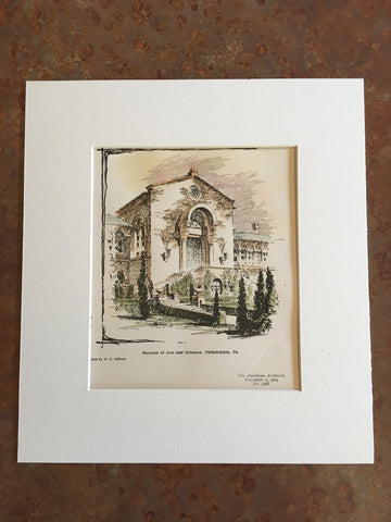 Museum of Arts & Sciences, Philadelphia, PA, 1904, Original Hand Colored -