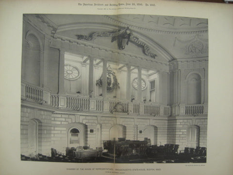Chamber of the House of Representatives at the Massachusetts State-House, Boston, MA, 1892, Charles Bulfinch