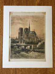 Notre Dame Cathedral, Paris, France, 1877, Original Hand Colored -