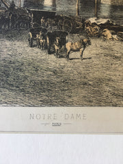 Notre Dame Cathedral, Paris, France, 1877, Original Hand Colored -