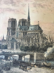 Notre Dame Cathedral, Paris, France, 1877, Original Hand Colored -