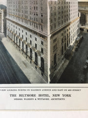 Biltmore Hotel, Madison Avenue, New York, 1914, Original Hand Colored -