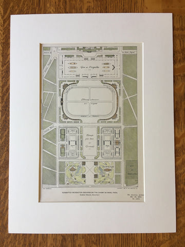 Park, Champs de Mars, Paris, France, 1904, Eugene Henard, Original Hand Colored -