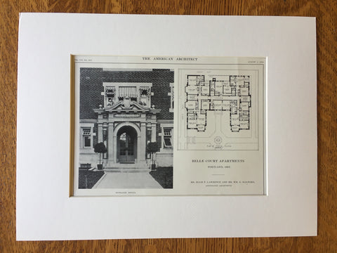 Belle Court Apartments, Portland, OR, 1914, Original Lithograph -