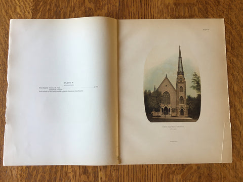 First Baptist Church, St Paul, MN, 1884, Hand Colored Original -