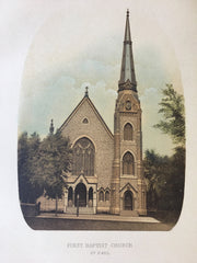 First Baptist Church, St Paul, MN, 1884, Hand Colored Original -