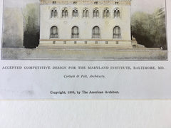 Maryland Institute, Baltimore, MD, 1905, Corbett & Pell, Original Hand Colored -