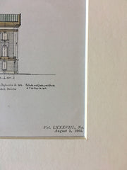 Federal Palace, Elevations, Mexico City, 1905, E Benard, Original Hand Colored -