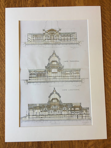 Federal Palace, Sections, Mexico City, 1905, E Benard, Original Hand Colored -