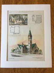 Central Congregational Church, Worcester, MA, 1886, Original Hand Colored