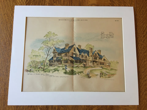 Cottages, Charles Clark, Newton Center, MA, 1883, Original Hand Colored