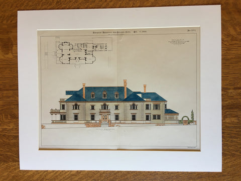 Coffin Residence, Walnut St, Brookline, MA, 1900, J A Schweinfurth, Original Hand Colored