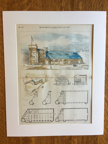 Cadet Armory, Boston, MA, 1887, William Preston, Original Hand Colored