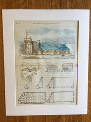 Cadet Armory, Boston, MA, 1887, William Preston, Original Hand Colored