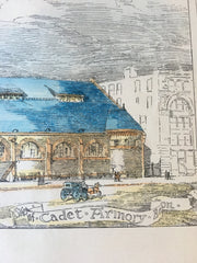 Cadet Armory, Boston, MA, 1887, William Preston, Original Hand Colored
