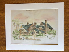 Double Cottages, Charles Clark, Newton Center, MA, 1881, Original Hand Colored