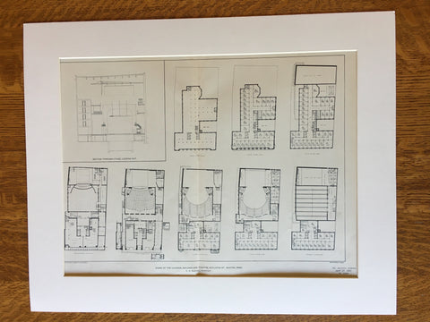 Colonial Building, Theatre, Plans, Boston, MA, 1901, Original Hand Colored