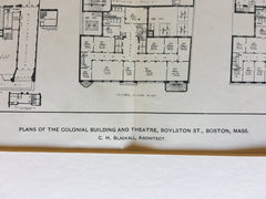 Colonial Building, Theatre, Plans, Boston, MA, 1901, Original Hand Colored