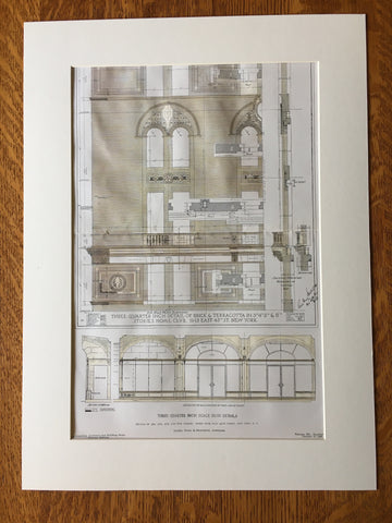 Home Club, 3rd-6th Stories, E 45th St, New York, 1906, Original Hand Colored -