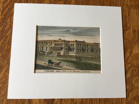 Turner Hall, New Ulm, Brown County, MN, 1874, Original Hand Colored -