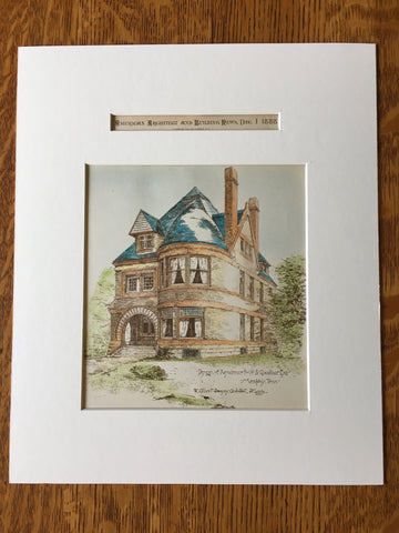 A B Goodbar House, Memphis, TN, 1888, W Albert Swasey, Original Hand Colored -
