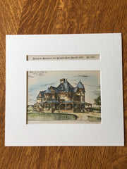 James Waugh House, Charlton Heights, Washington DC, 1889, Original Hand Colored -