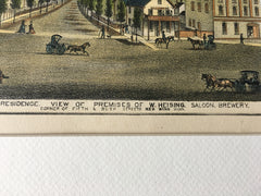 W Heising Saloon & Brewery, Red Wing, MN, 1874, Original Hand Colored -