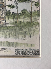 House, Chicopee Falls, MA, 1886, G Kirkham, Original Hand Colored -