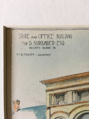 Store & Office for B Burgunder, Wilkes Barre, PA, 1886, Original Hand Colored -