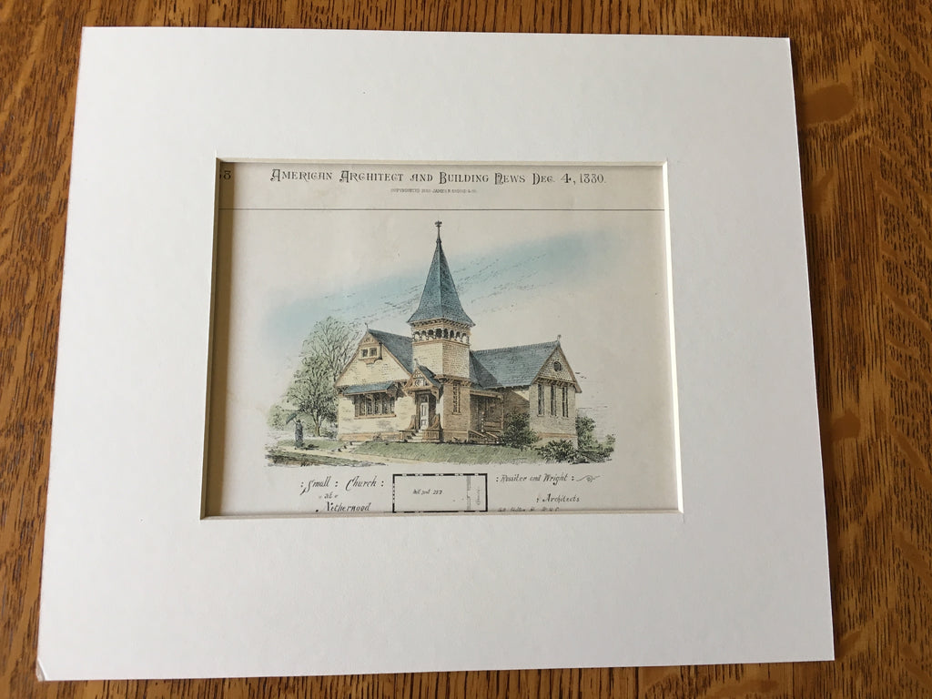 Small Church at Netherwood, NJ, 1880, Rossiter & Wright, Original Hand Colored -