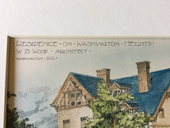 Residence in Washington Heights, Washington DC, 1900, Original Hand Colored -