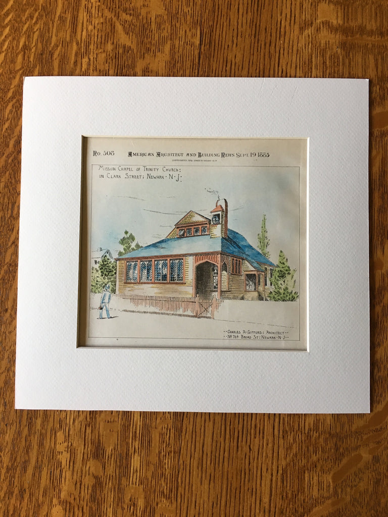 Mission Chapel of Trinity Church, Newark, NJ, 1885, Original Hand Colored -
