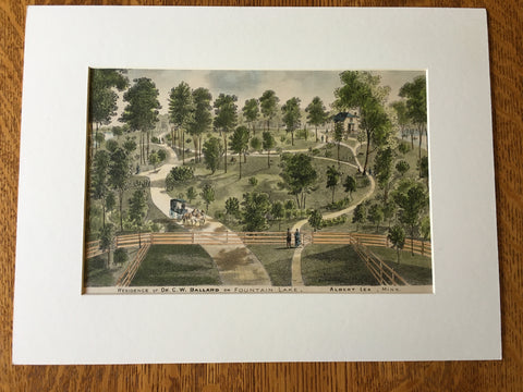 Dr C W Ballard House, Fountain Lake, Albert Lea, MN, 1874, Original Hand Colored -