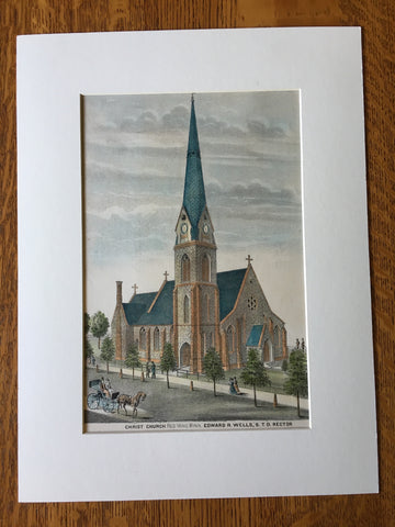 Christ Church, Red Wing, MN, 1874, E Wells, Rector, Original Hand Colored -