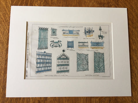 Ornamental Wrought Iron Work, Philadelphia, PA, 1886, Original, Hand Colored -