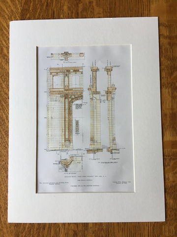 Entrance, West St Building, New York, 1907, Cass Gilbert, Hand Colored Original -