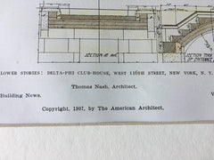 Delta Phi Club House, West 116th Street, New York, 1907, Hand Colored Original -