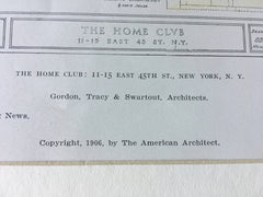 Home Club, 11-15 East 45th Street, NY, 1906, Hand Colored Original -