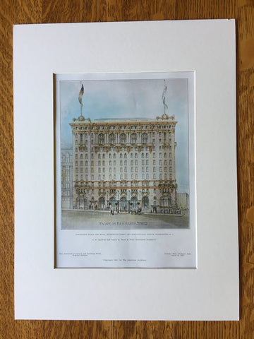 Hotel, 14th St & Pennsylvania Ave, Washington DC, 1907, Original Hand Colored -
