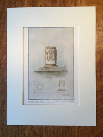 Monument to Major L'Enfant, Washington DC, 1909, Original Hand Colored -