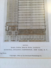 Municipal Building, New York, 1908, McKim Mead & White, Original Hand Colored -