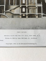 City Hall from 1803, Cross Section, New York, NY, 1908, Original Hand Colored -